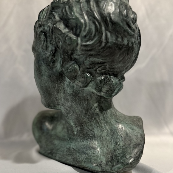 Vintage Maitland Smith Style Ceramic Bust Verdigris Green Grecian Goddess - Picture 6 of 9